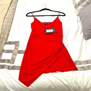 NWT red PLT wrap mini dress stretch material US size 6